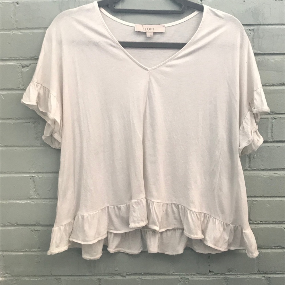 LOFT white ruffle tee